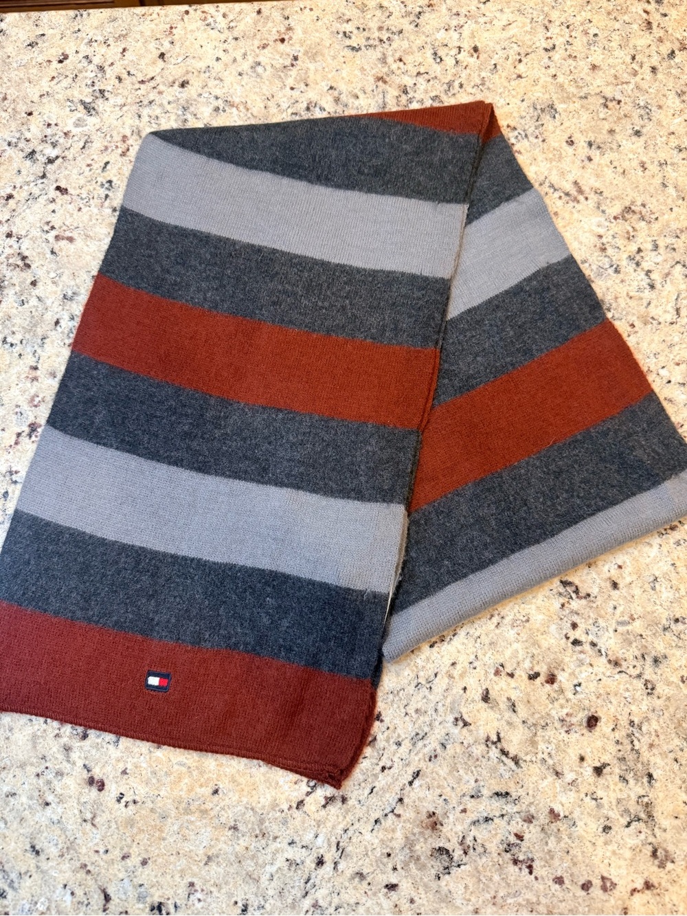 Tommy Hilfiger Men's Striped Scarf in Rust, Light Gray & Charcoal NWT